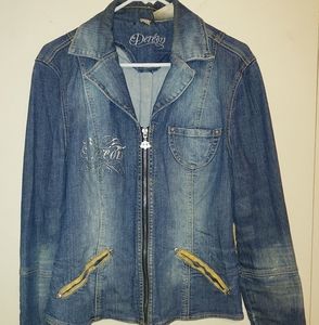 Dereon blue ladies denim distressed jacket sz XL  zip front